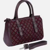 Maroon Appliqued Suede Leather Bag