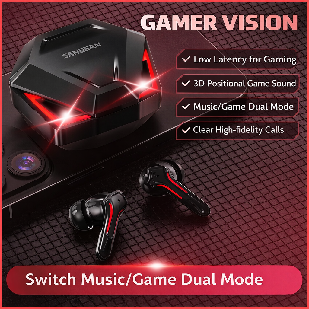SANGEAN 360° Wireless Earbuds – Bluetooth 5.4 Low Latency with ENC & Gaming Mode - Image 3