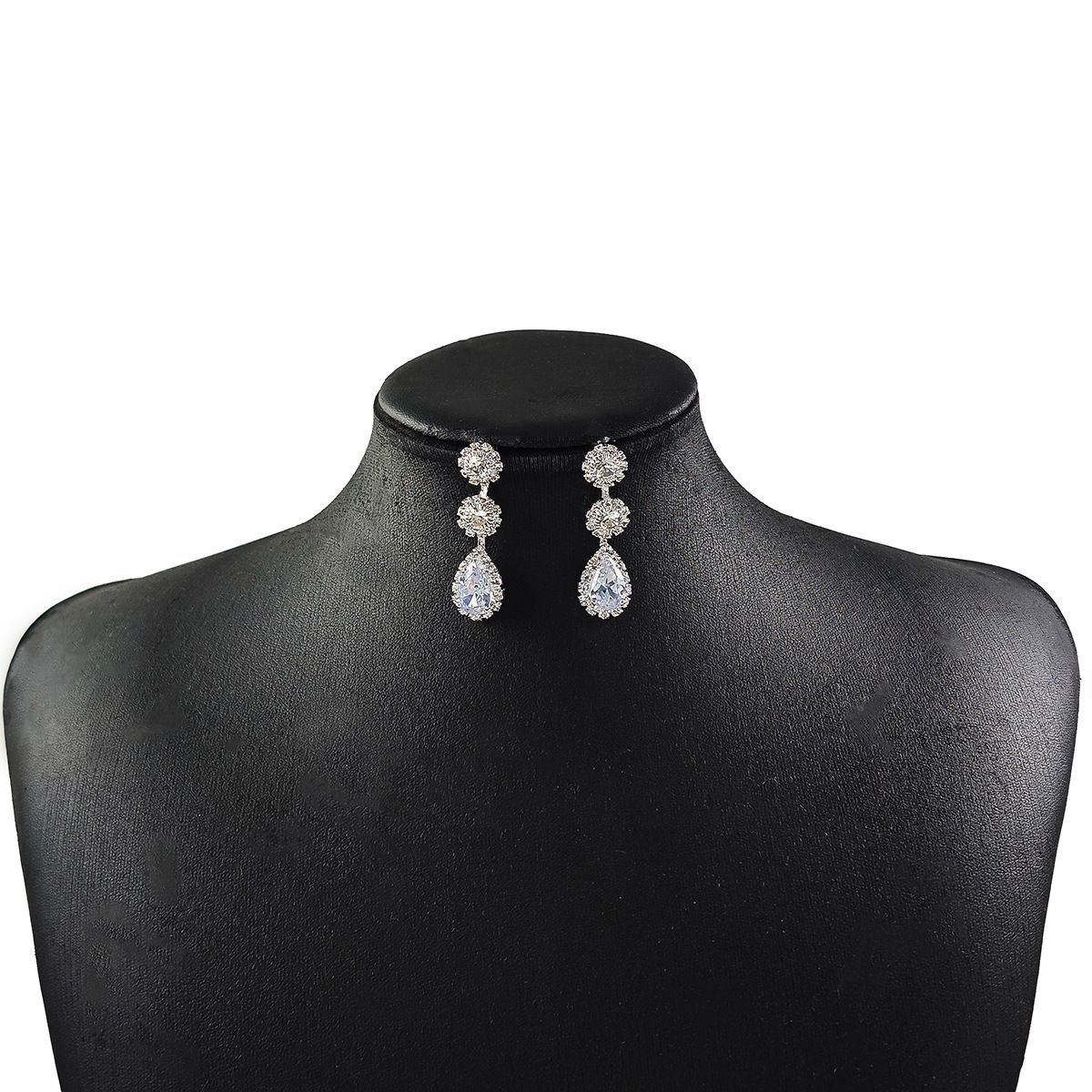 Elegant Silver-Tone Teardrop Crystal Jewelry Set – 3 Pcs - Image 3