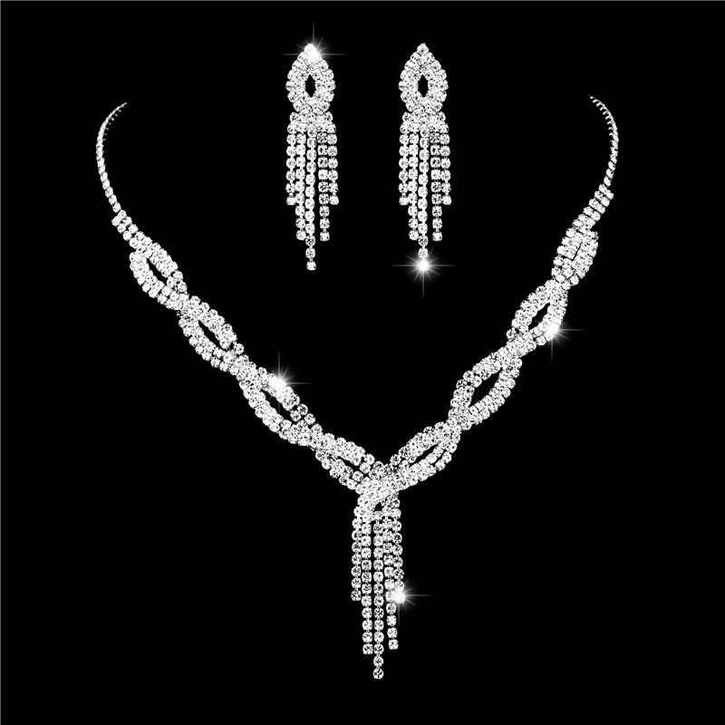 Elegant Silver-Tone Rhinestone Tassel Jewelry Set – 2 Pcs - Image 2